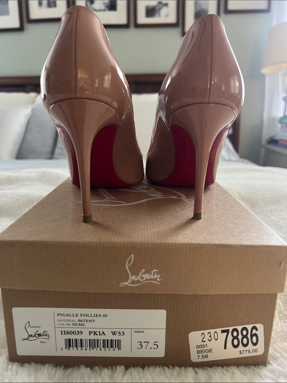 Christian Louboutin Beige Patent Stiletto Pumps with Red Soles